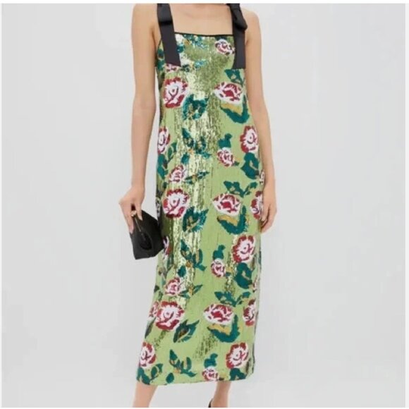 Tuckernuck Roxy Floral Green Sequin Dress Medium (M) - Picture 2 of 4